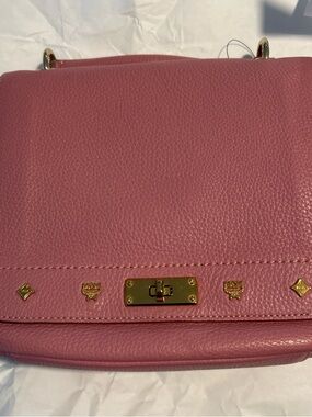 MCM Rose Pink Pebbled Leather Crossbody with Gold Hardware
